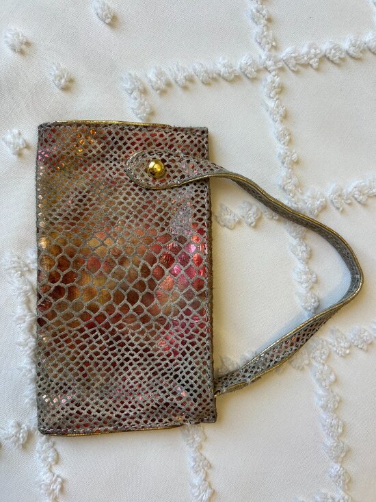 Arden B Handbags - Arden B Leather Gold & Bronze Metallic Mini with Python Embossed Design